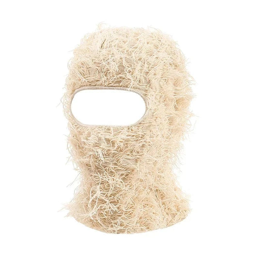 Beige Distressed Knit Balaclava