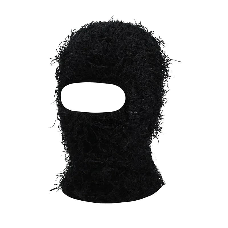 Black Distressed Knit Ski Balaclava