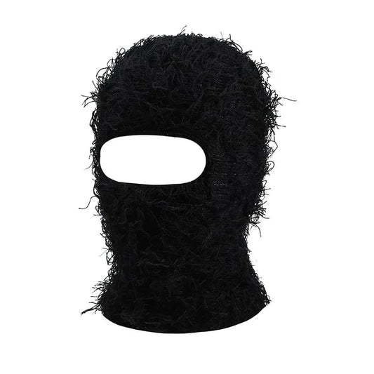Black Distressed Knit Ski Balaclava