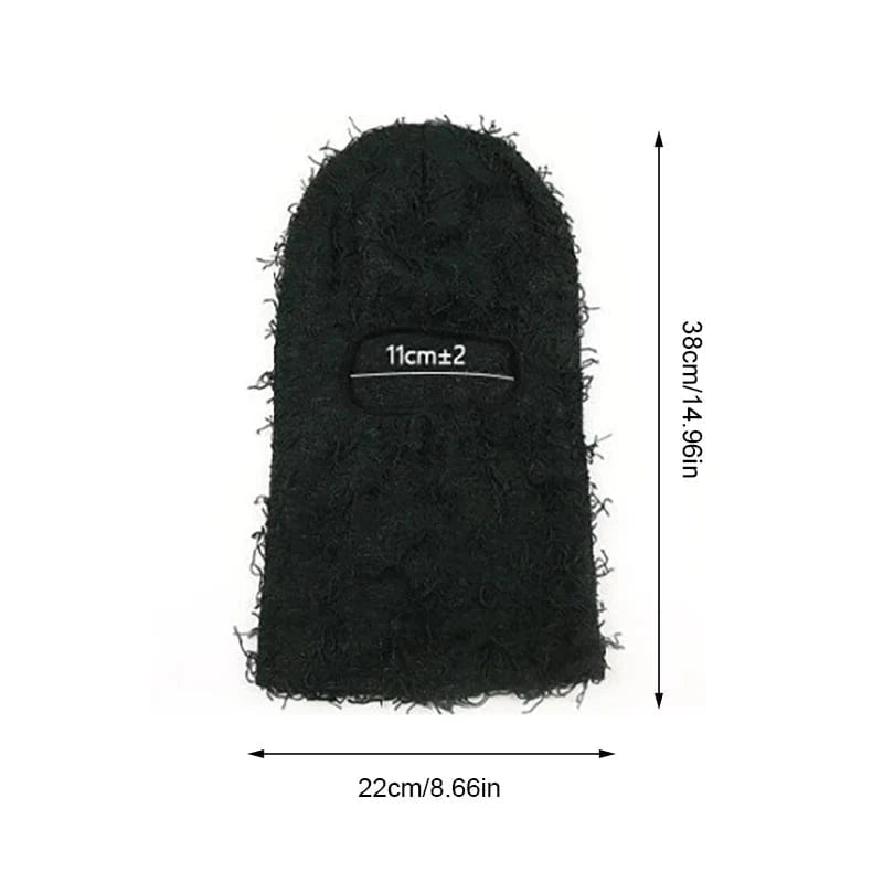 Black Distressed Knit Ski Balaclava