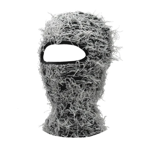 Black Grey Distressed Knit Ski Balaclava