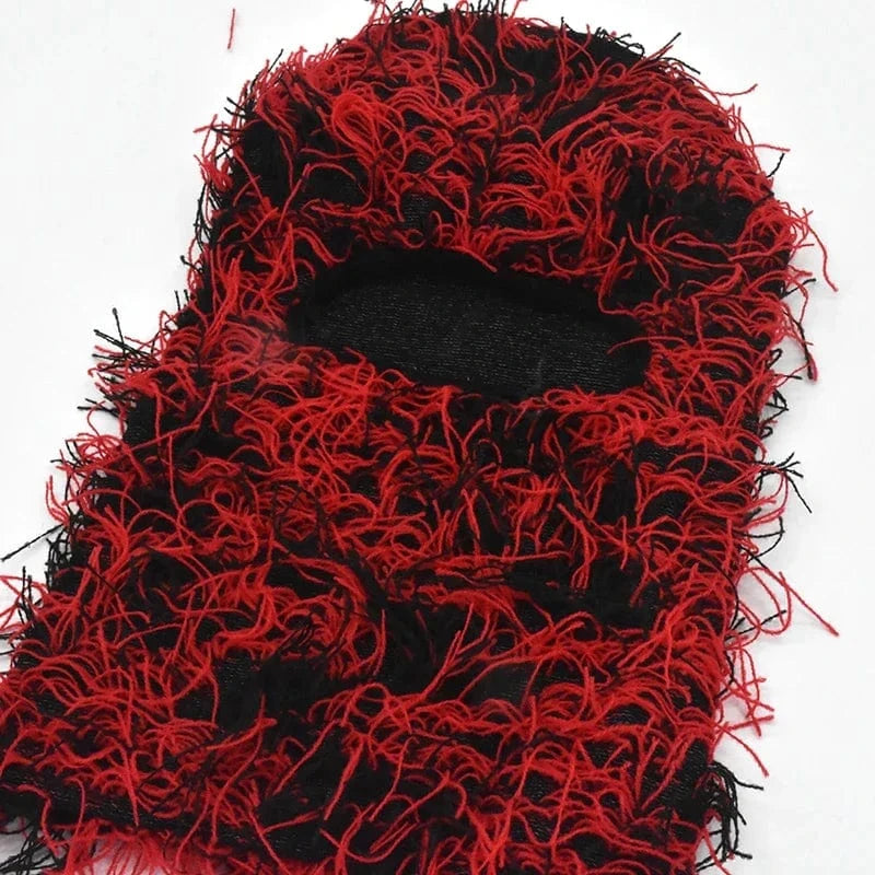 Black Red Distressed Knit Balaclava