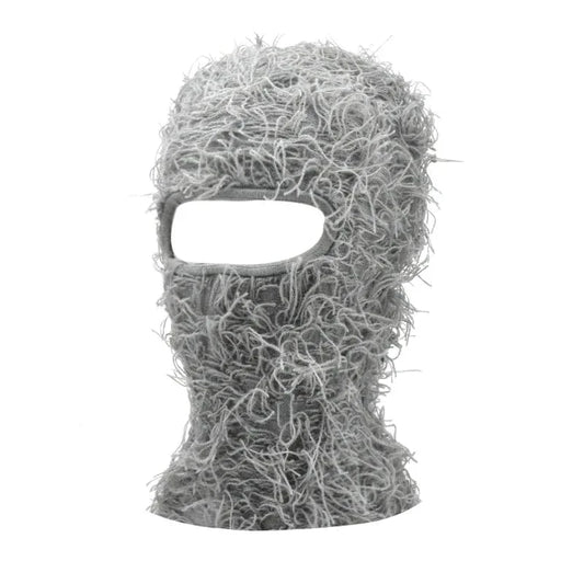 Grey Distressed Knit Balaclava
