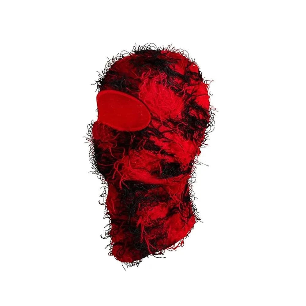 Intense Red Distressed Knit Ski Balaclava