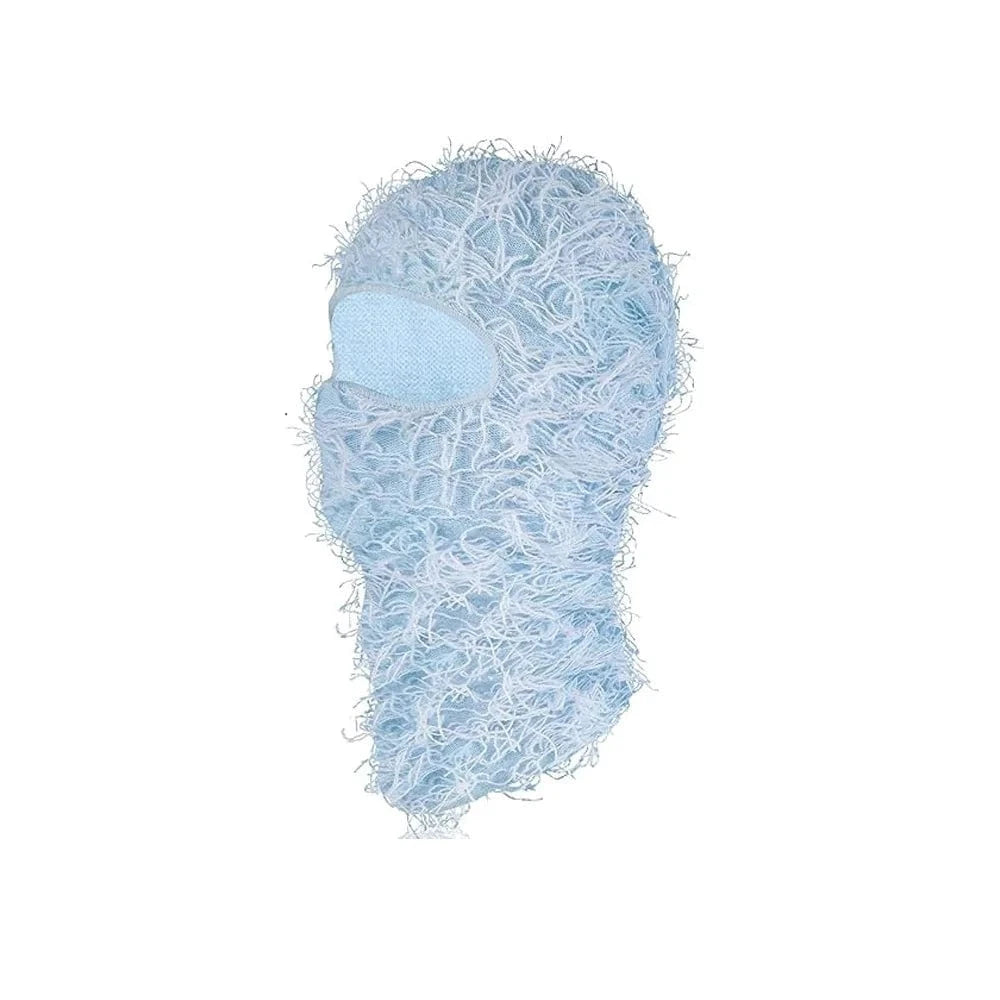 Light Blue Distressed Knit Ski Balaclava