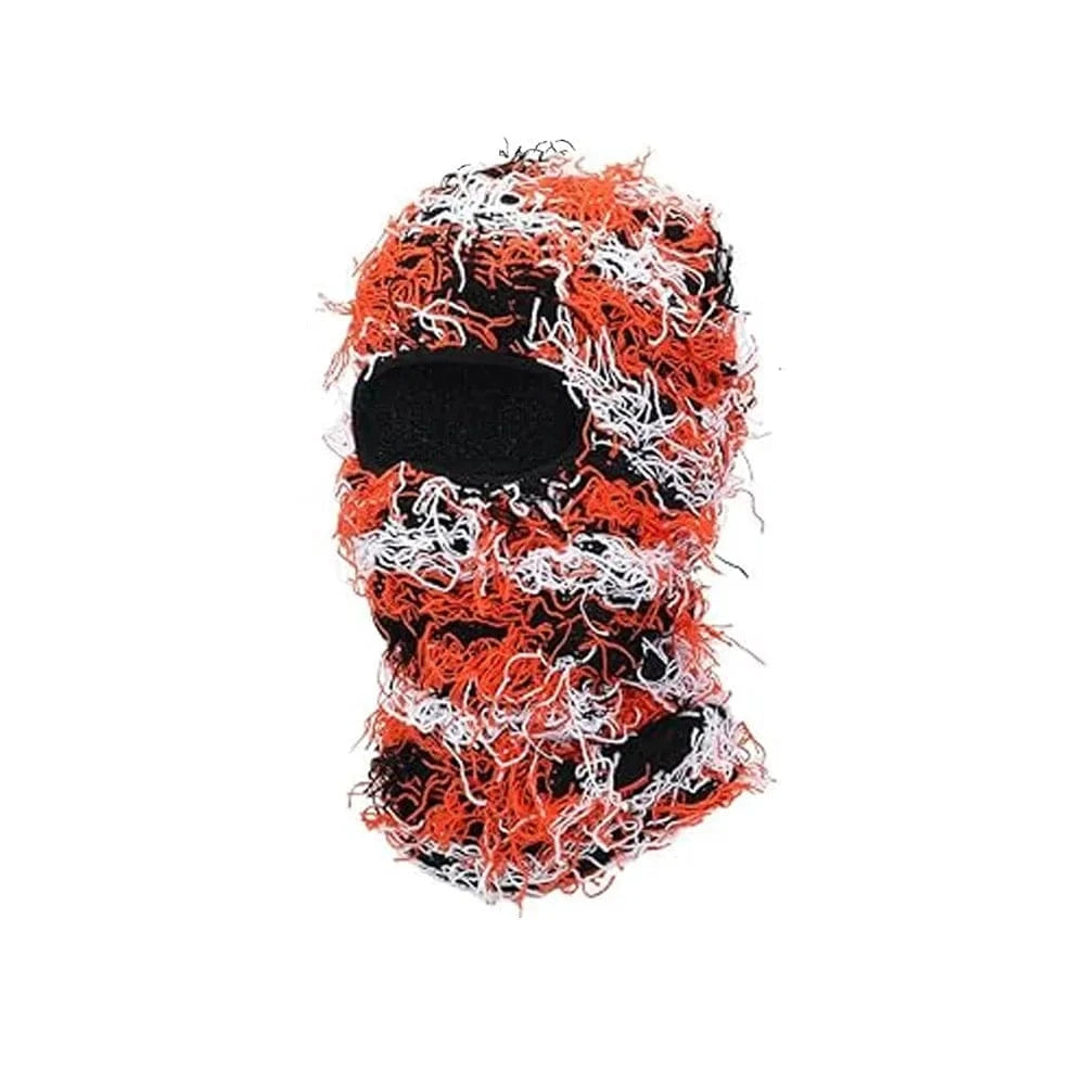 Orange and Black Distressed Knit Ski Balaclava
