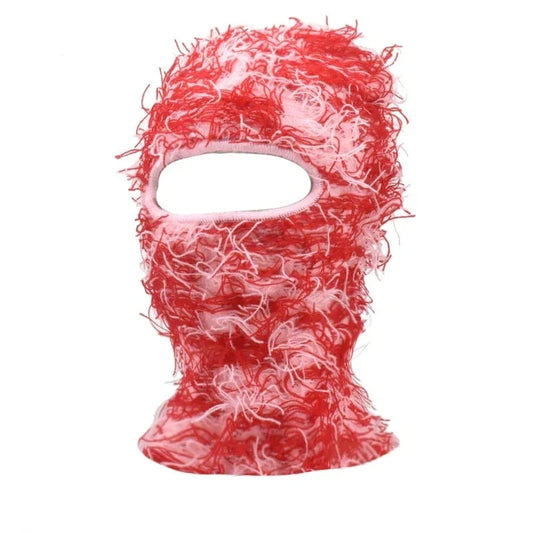 Pink Red Distressed Knit Balaclava