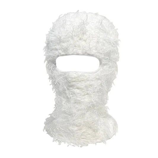 White Distressed Knit Balaclava
