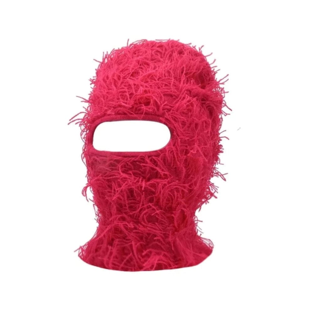 Rose Red Distressed Knit Ski Balaclava