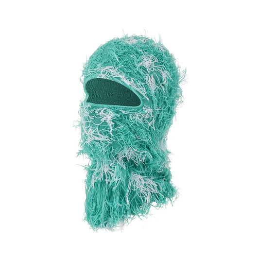 Aqua Mint Distressed Knit Ski Balaclava