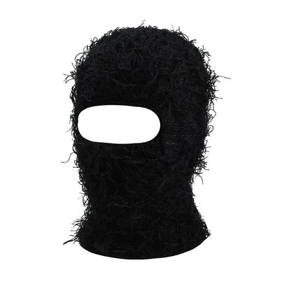 Black Distressed Knit Ski Balaclava