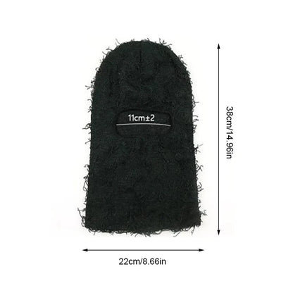 Black Distressed Knit Ski Balaclava