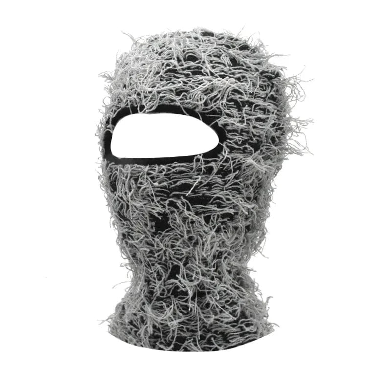 Black Grey Distressed Knit Ski Balaclava