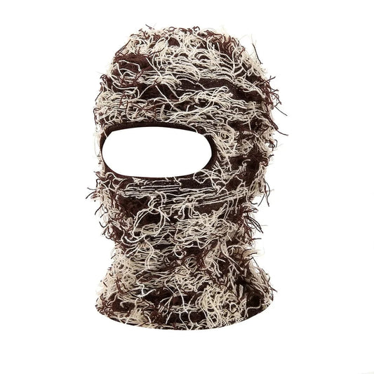 Coffee Beige Distressed Knit Balaclava