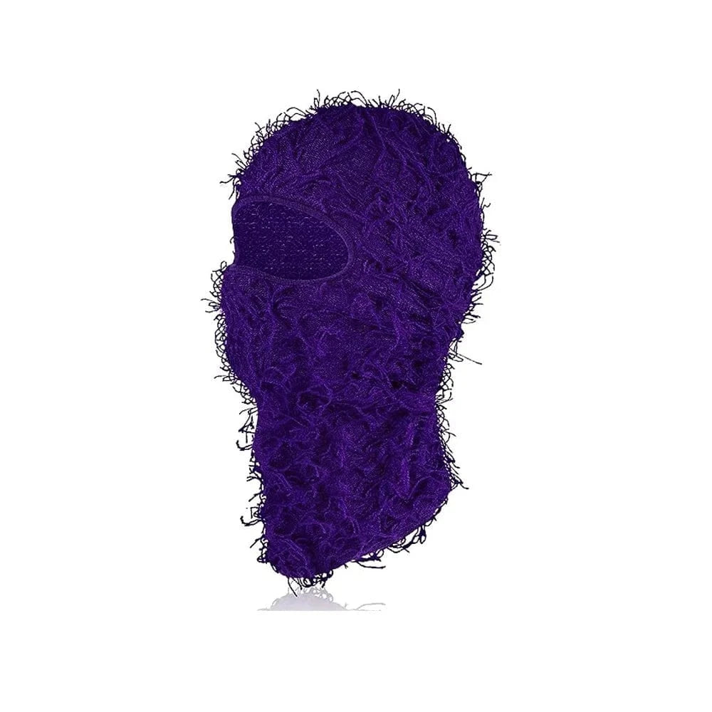 Deep Purple Distressed Knit Ski Balaclava