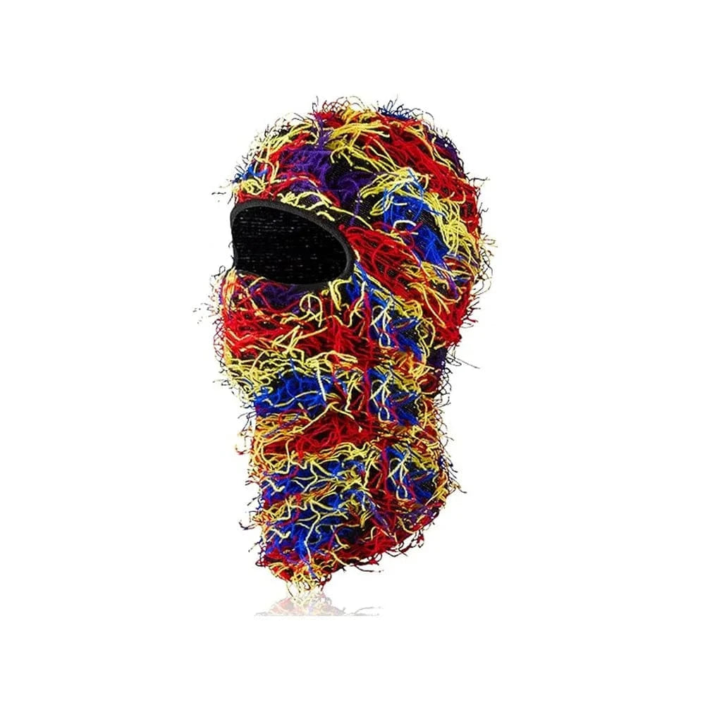 Multicolor Distressed Knit Ski Balaclava