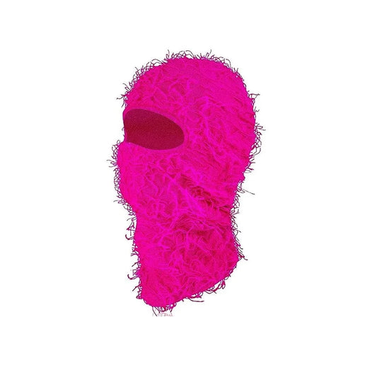 Neon Pink Distressed Knit Ski Balaclava