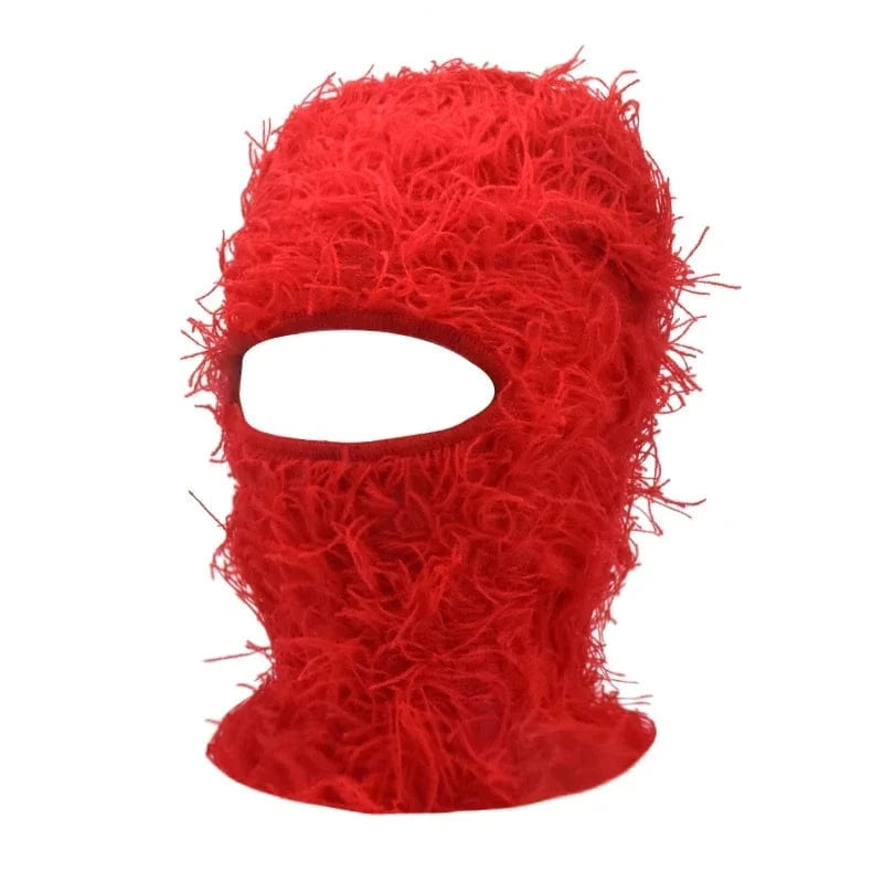Neon Red Distressed Knit Ski Balaclava