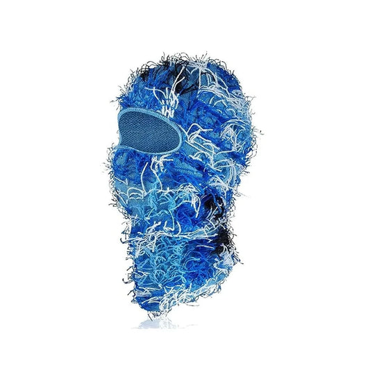 Ocean Blue Distressed Knit Ski Balaclava