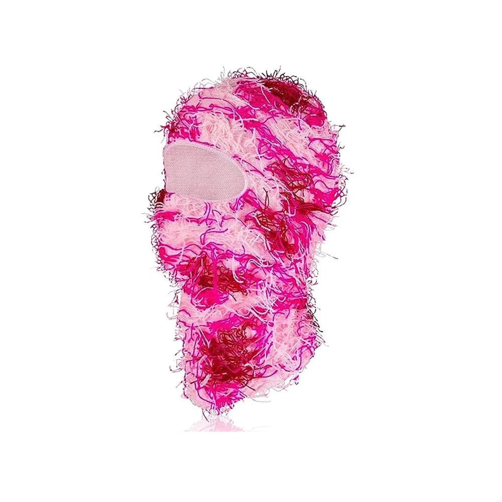 Pink Candy Distressed Knit Ski Balaclava