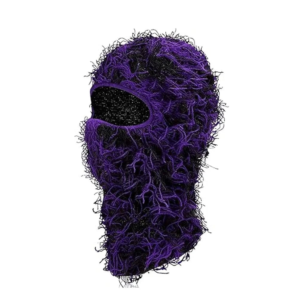 Purple Distressed Knit Ski Balaclava