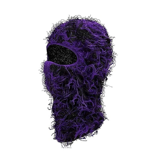 Purple Distressed Knit Ski Balaclava