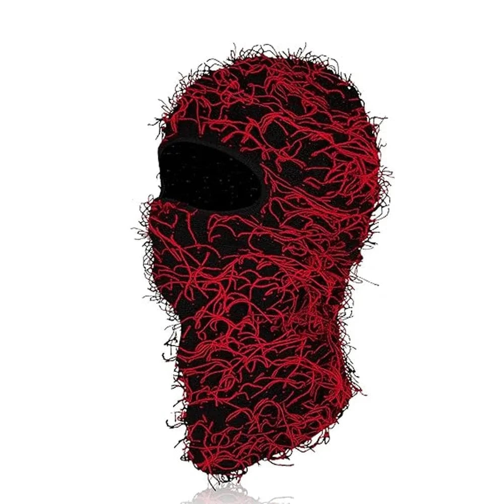 Red Distressed Knit Ski Balaclava