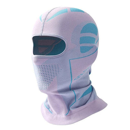 Pink and blue balaclava motorcycle
