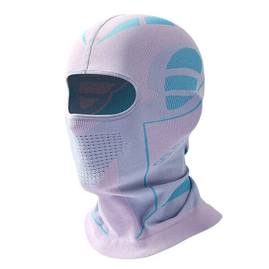 Pink and blue balaclava motorcycle