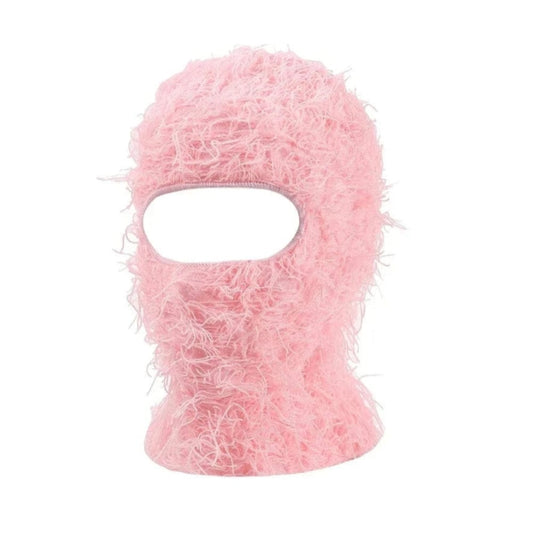 Pink Distressed Knit Ski Balaclava