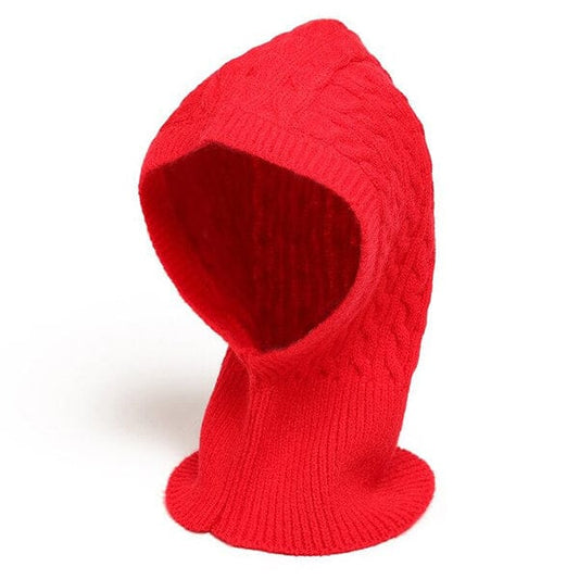 Red knitted balaclava for women