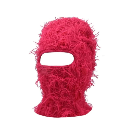 Rose Red Distressed Knit Ski Balaclava